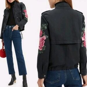 Rails Collins Embroidered Sleeve Jacket M Black Wash Linen Blend